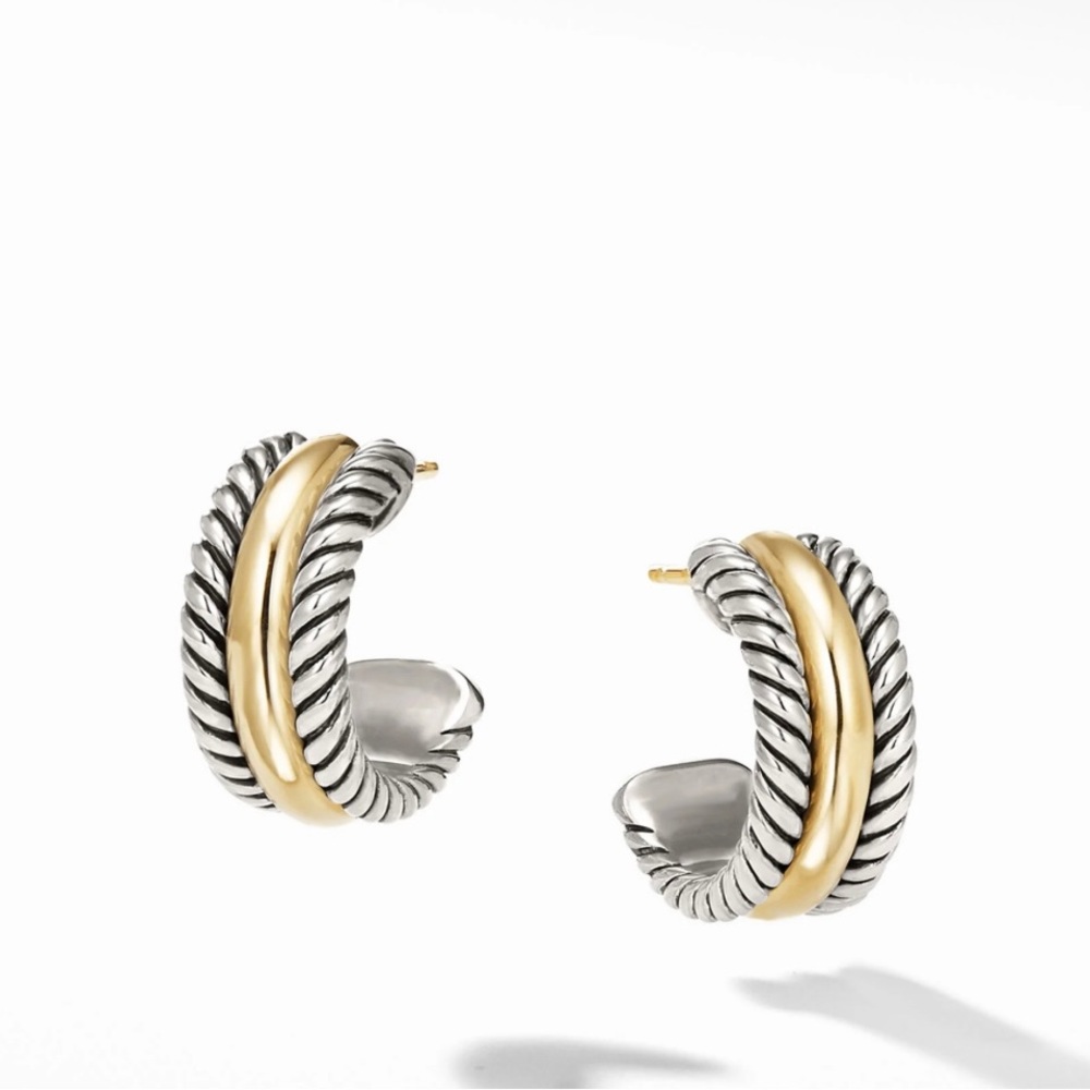 Cable Collectibles® Huggie Hoop Earrings in Sterling Silver with 14K Yellow Gold